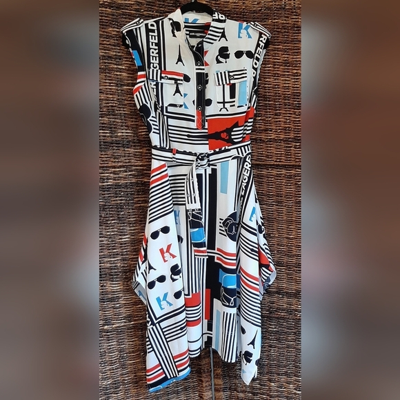 Karl Lagerfeld Dresses & Skirts - Karl Lagerfeld Paris Eiffel Tower Midi Dress 8 Mod Retro Military Stripes Logo
